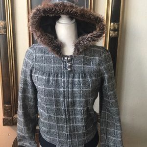 Roxy tweed faux fur hoodie